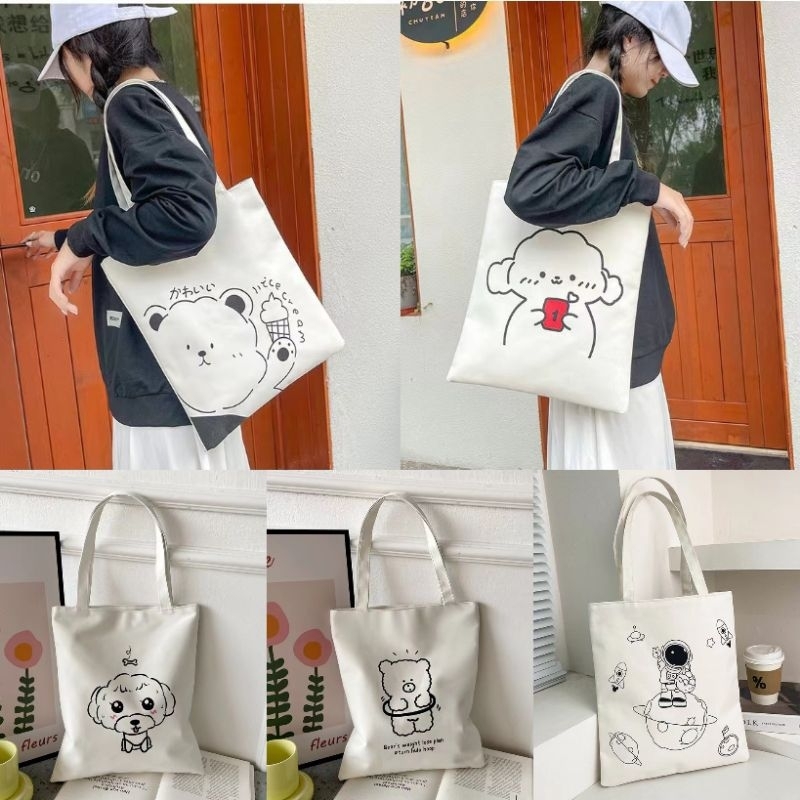 YQY Canvas White Printed Ladies Tote Bag With Zipper Shopping Bags For ...