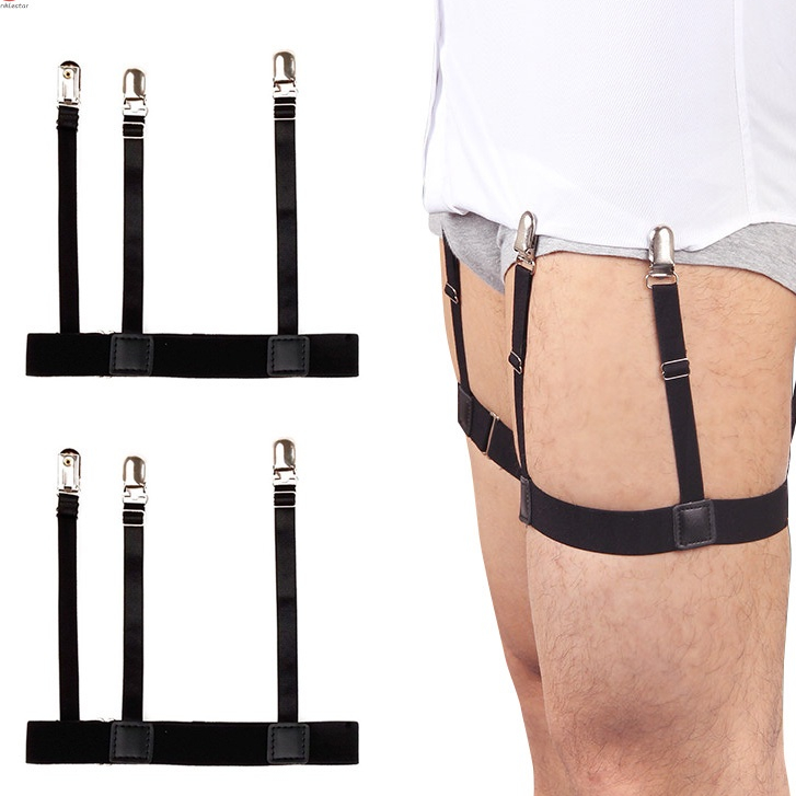 2Pc Adjustable Shirt Stays Belt with Nonslip Locking Clips Keep Shirt