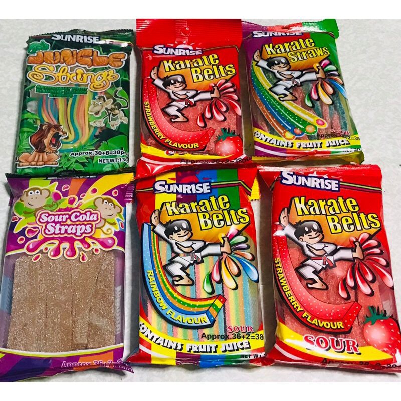 sour belt sunrise karate belt chewy candy cola , jungle string