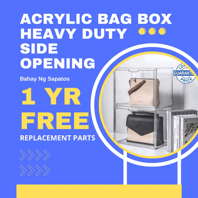ACRYLIC BAG BOX / COLLECTIONS BOX Side Drop Door Clear Transparency Durable Shopee