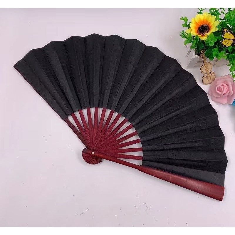 Chinese hand fan silk bamboo fan black 13inches big fan black and brown