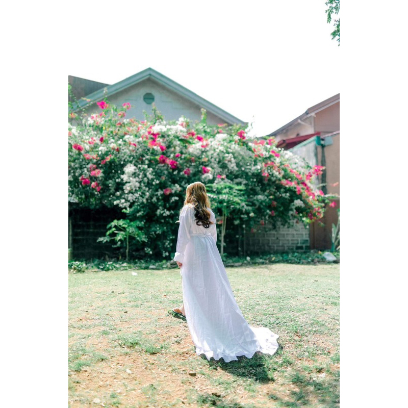 2in1 Floor-length Ruffle Bridal Robe with inner (Silk Robe) | Shopee ...