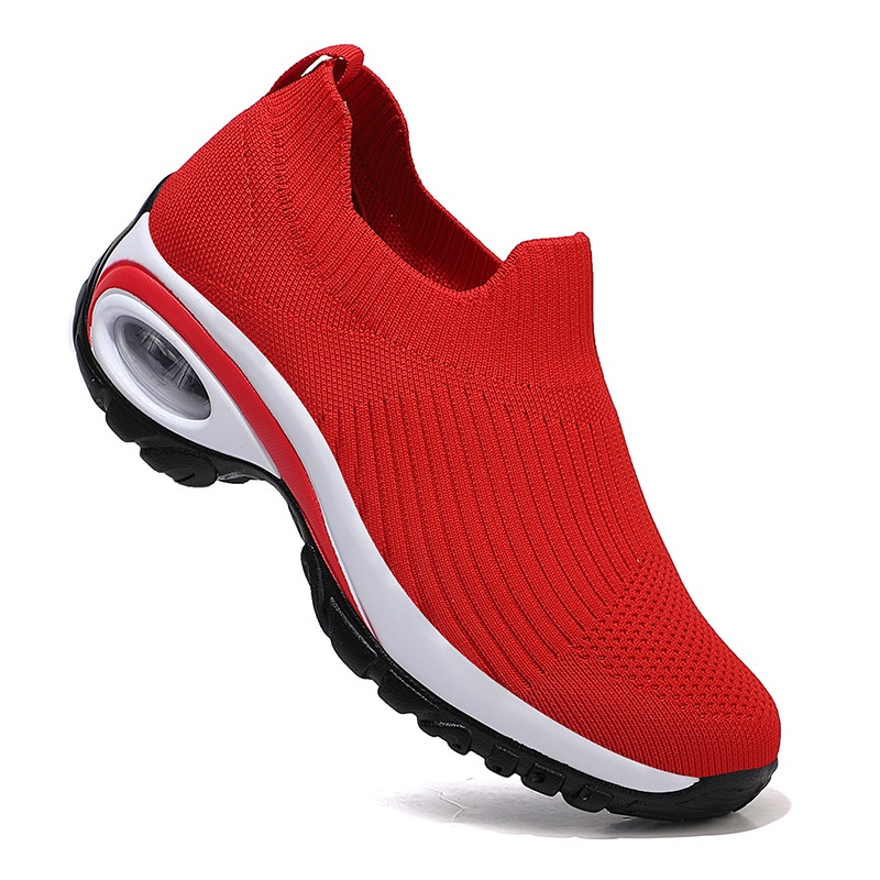 Korean Red Rubber Shoes For Women Slip On Air Cushion Sneakers