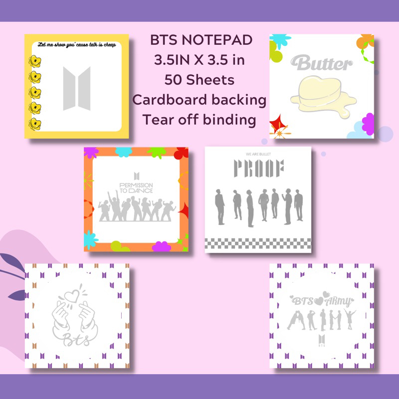 BTS THEME Tear Off Notepad 3.5 X 3.5 INCHES | Shopee Philippines
