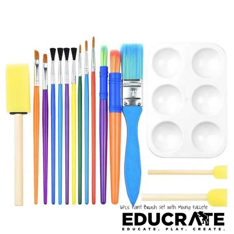 educratePH 16 pcs Little Picasso Paint Brush Set with Mixing Palette