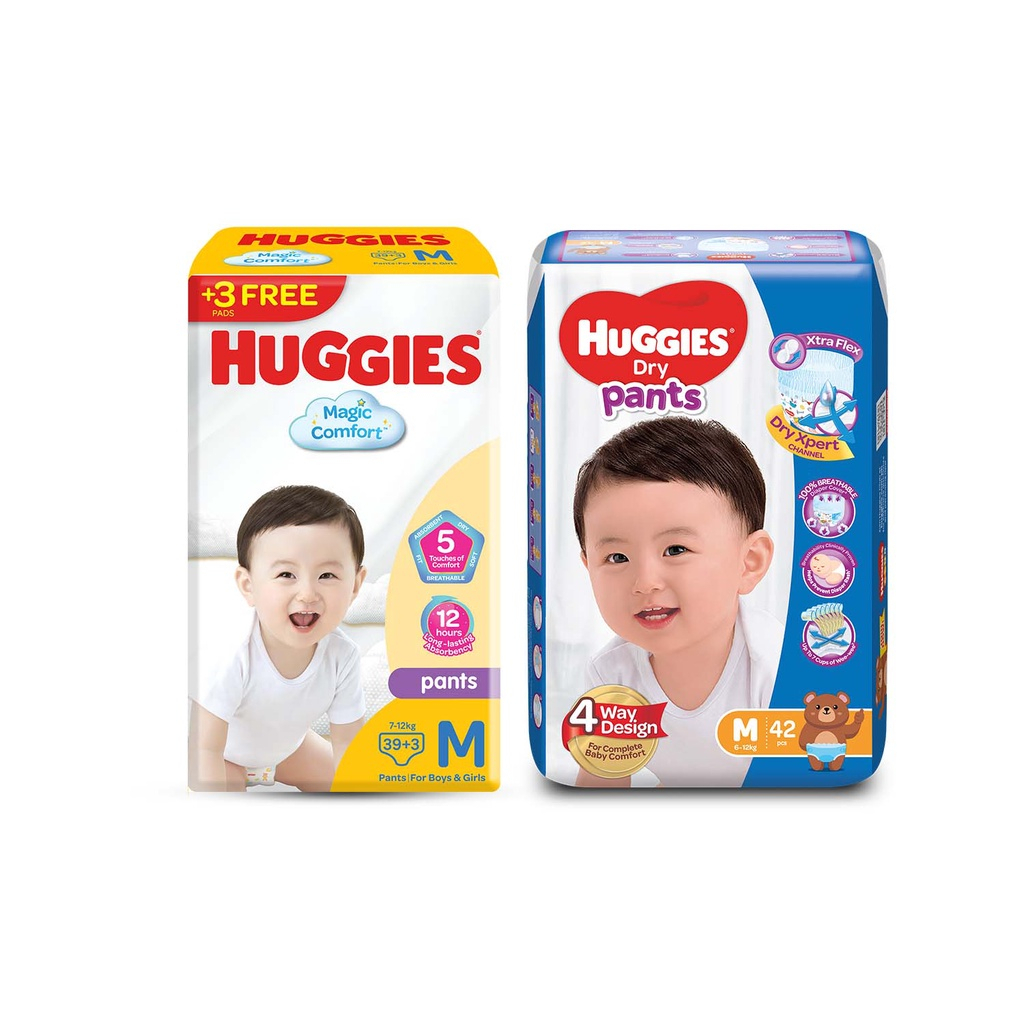 Day & Night Bundle Medium - Huggies Magic Comfort Jumbo 42 pcs & Huggies  Dry Pants 42 pcs (84 pcs)