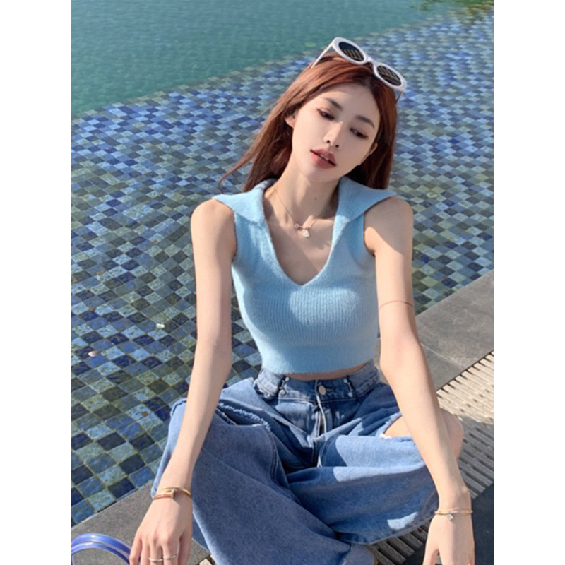 New Korean lazy V-Neck long sleeve Knitted Top  5876