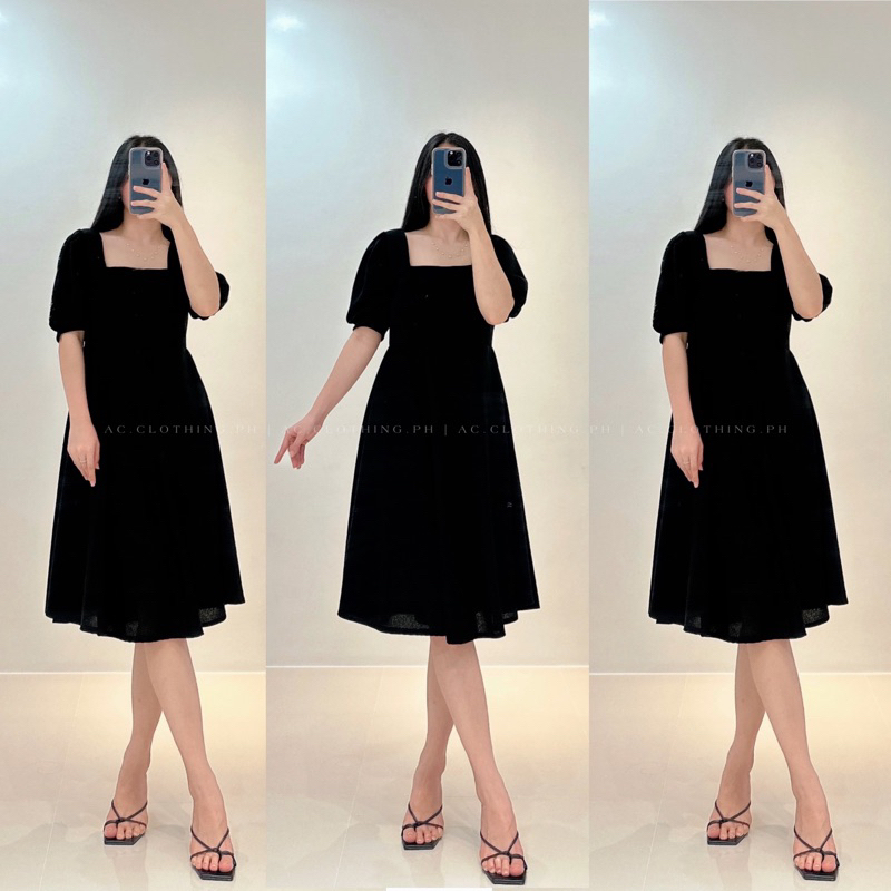 LIZA square neck puff sleeve dress | Shopee Philippines