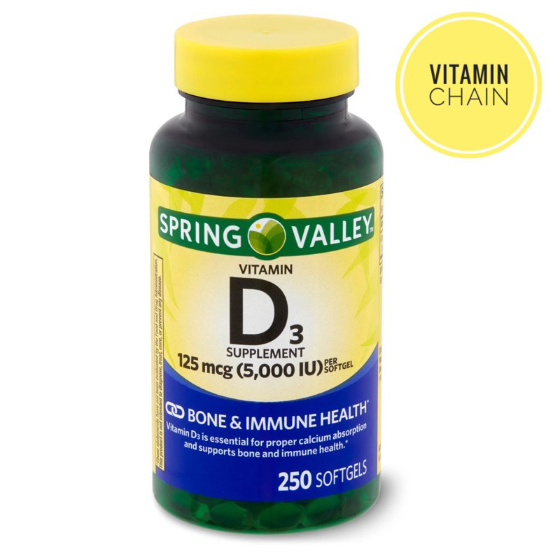🇺🇸 Spring Valley Vitamin D3 125mcg (5,000 IU) 250/400 Softgels Shopee