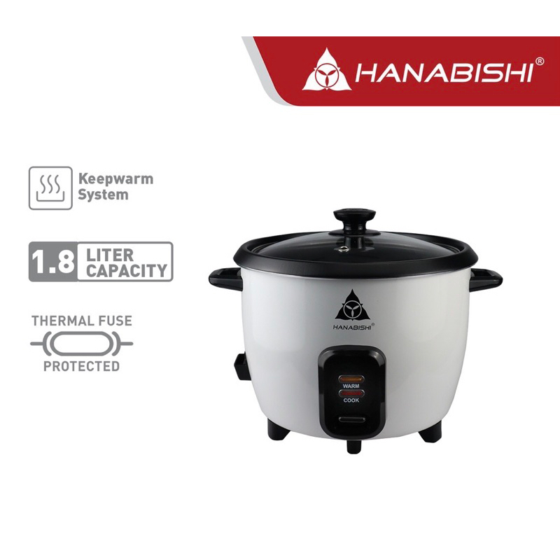Hanabishi Rice Cooker 1.8 liters HRC18HBWT white with black Shopee