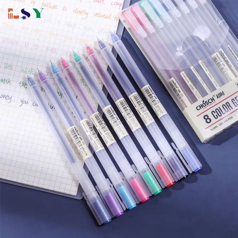 LSY 8Pcs Colors Gel Pen 0.5mm Colorful Roller Pen Blue Black Colors Dry ...