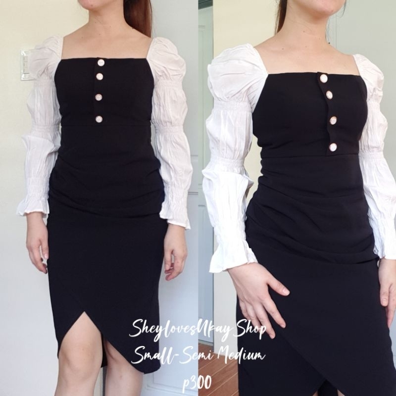 Black With White Long Sleeve Dressukaypreloved Shopee Philippines