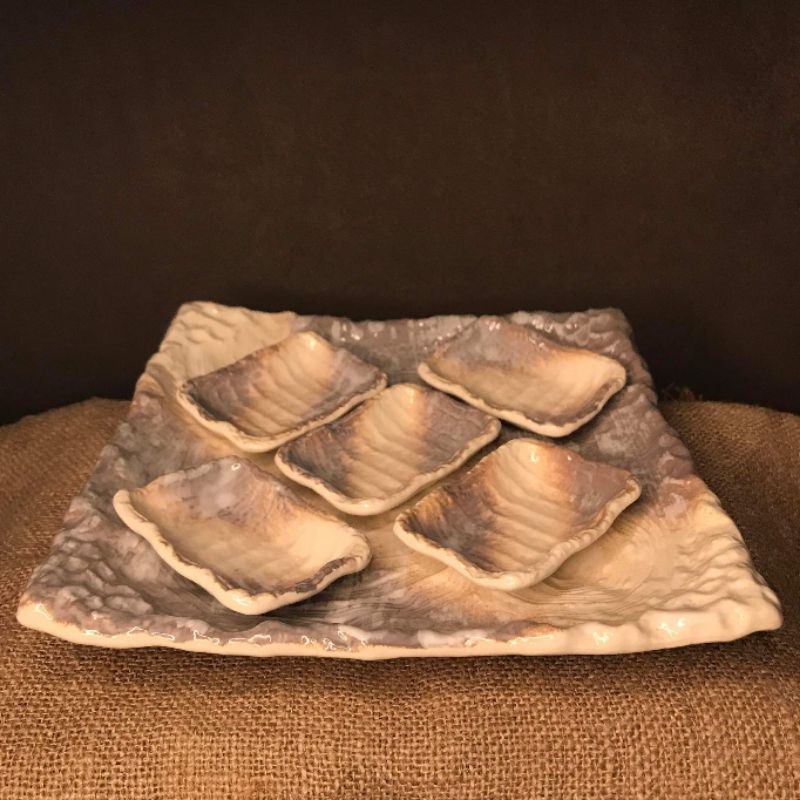 Stoneware Footed Serving Plate with Condiment Dish (New) Shopee