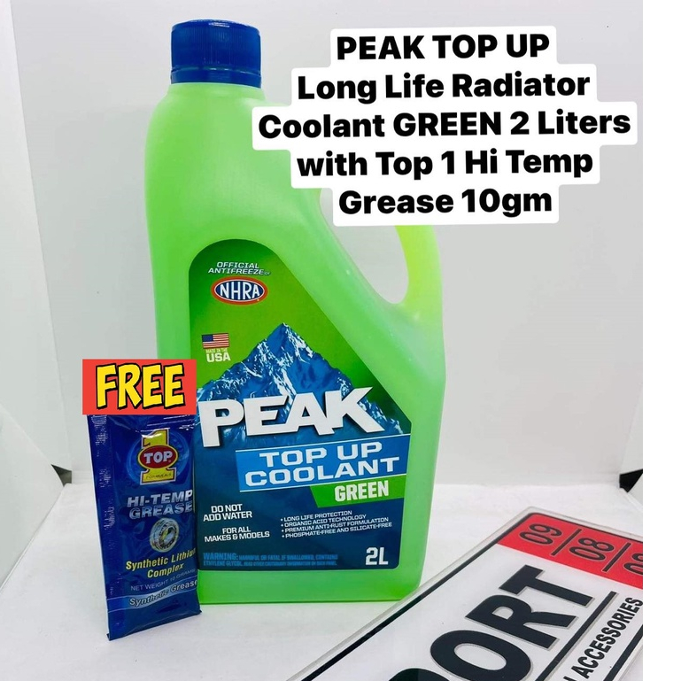PEAK Top Up Long Life Radiator Coolant Green 2 Liters 1PC | Shopee ...