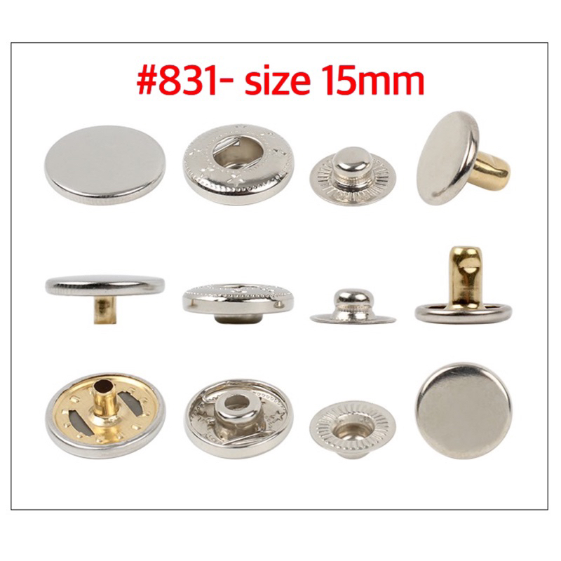50/100 sets Metal Material Snap Fastener Press Studs Snaps Button 15mm ...