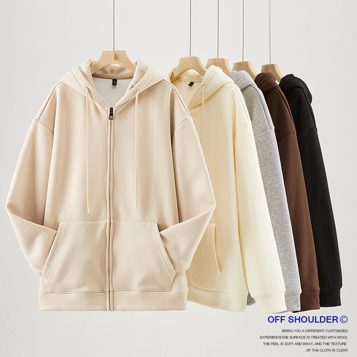 12color Unisex Hooded Jacket cotton Plain Jacket with Zipper | Shopee ...