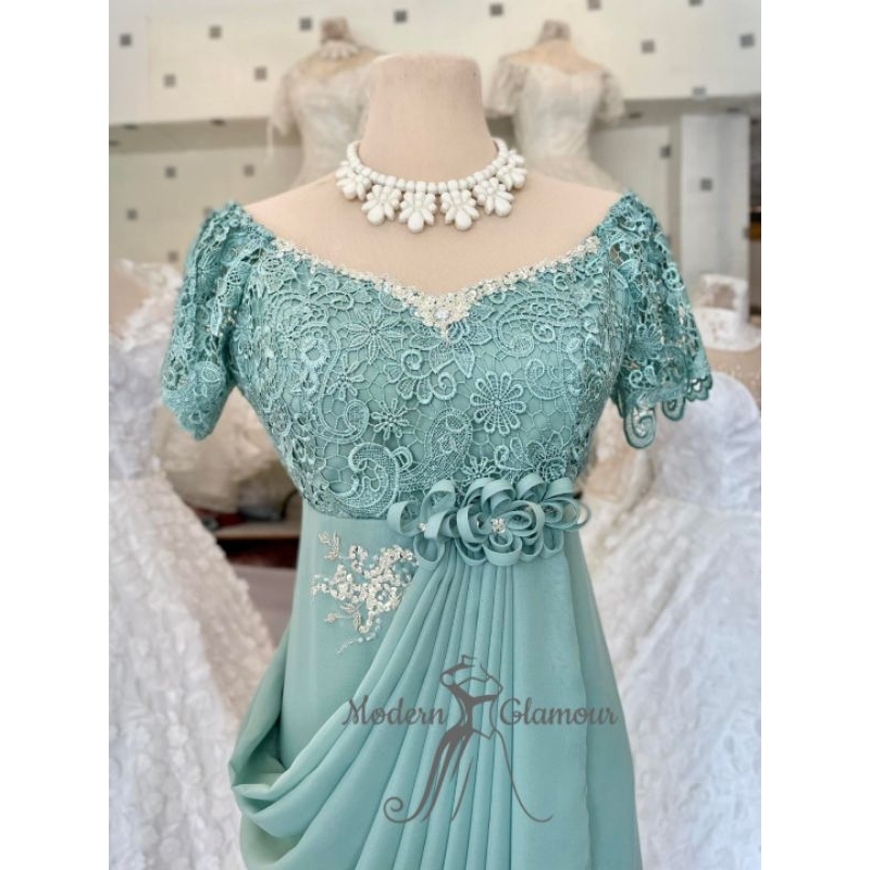 SAGE GREEN MOTHER DRESS NINANG PRINICIPAL SPONSOR GOWN FORMAL EVENT