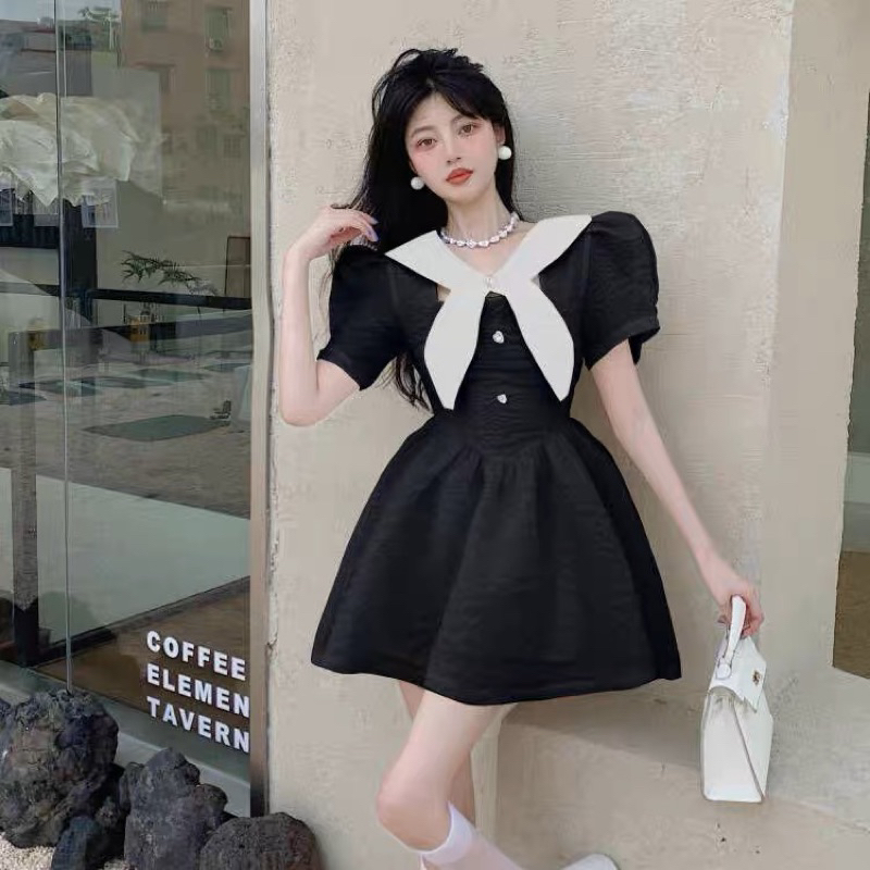 ♥White Dress290 ♥ Korean Baby Doll Style Aline Split Dress Shopee