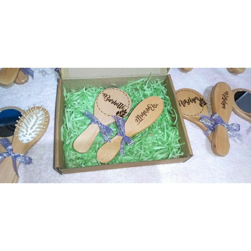 Personalized Wooden hair brush and wooden mirror Shopee Philippines