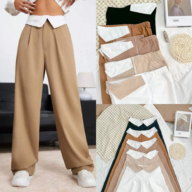 BELLE TROUSERS Collar Two Tone Pants (Taslan Fabric) | Shopee Philippines