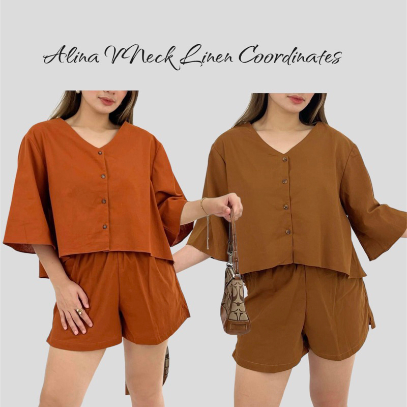 Alina VNeck Linen Coordinates by Basic Manila Shopee Philippines
