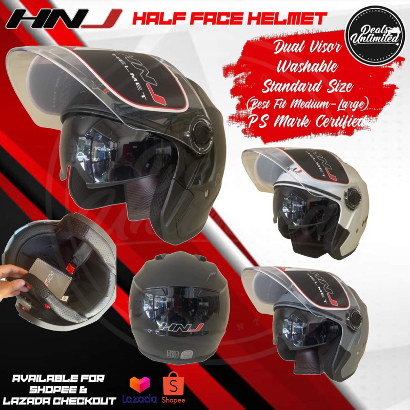 Hnj A Half Face Helmet Dual Visor Washable Shopee Philippines