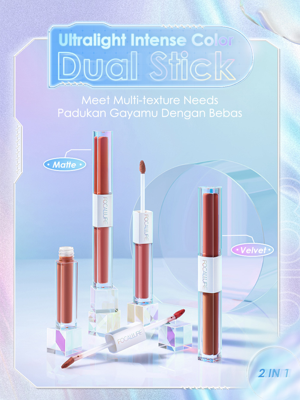 FOCALLURE 2 In 1 Lip Glaze Waterproof Liquid Lipmatte Misty Velvet Lip ...