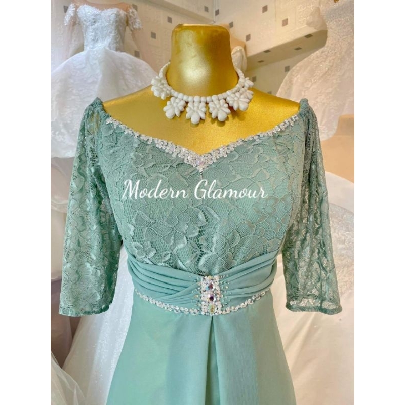 SAGE GREEN MOTHER DRESS NINANG PRINICIPAL SPONSOR GOWN FORMAL EVENT