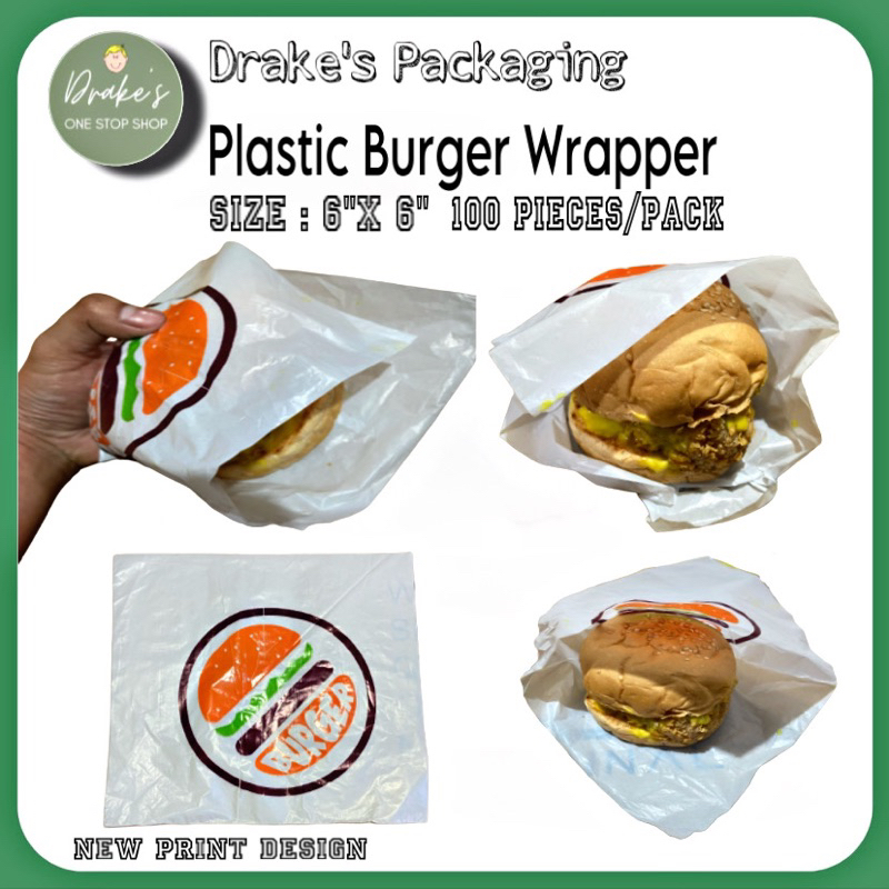 New print Design Plastic Burger Wrapper 6” X 6” 100pcs per Pack ...