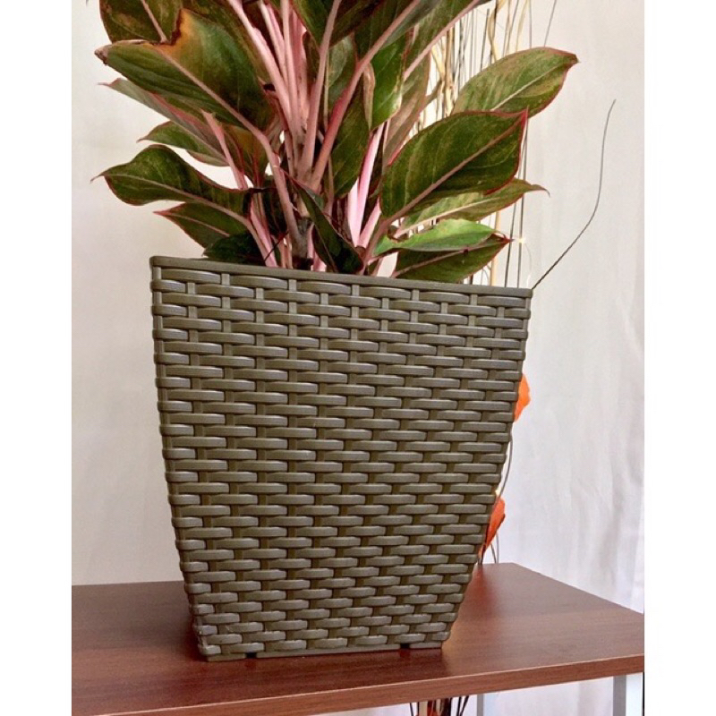 [2 pieces set] Extra Large Rattan Square plant pot flower pot high ...