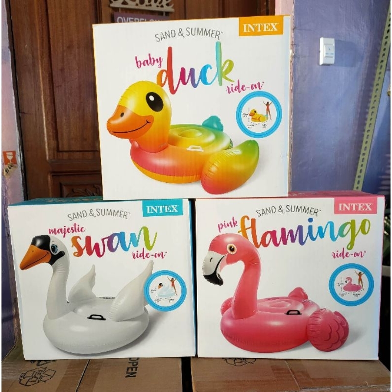INTEX RIDE-ON INFLATABLE FLOATER DUCK/SWAN/UNICORN/FLAMINGO | Shopee ...