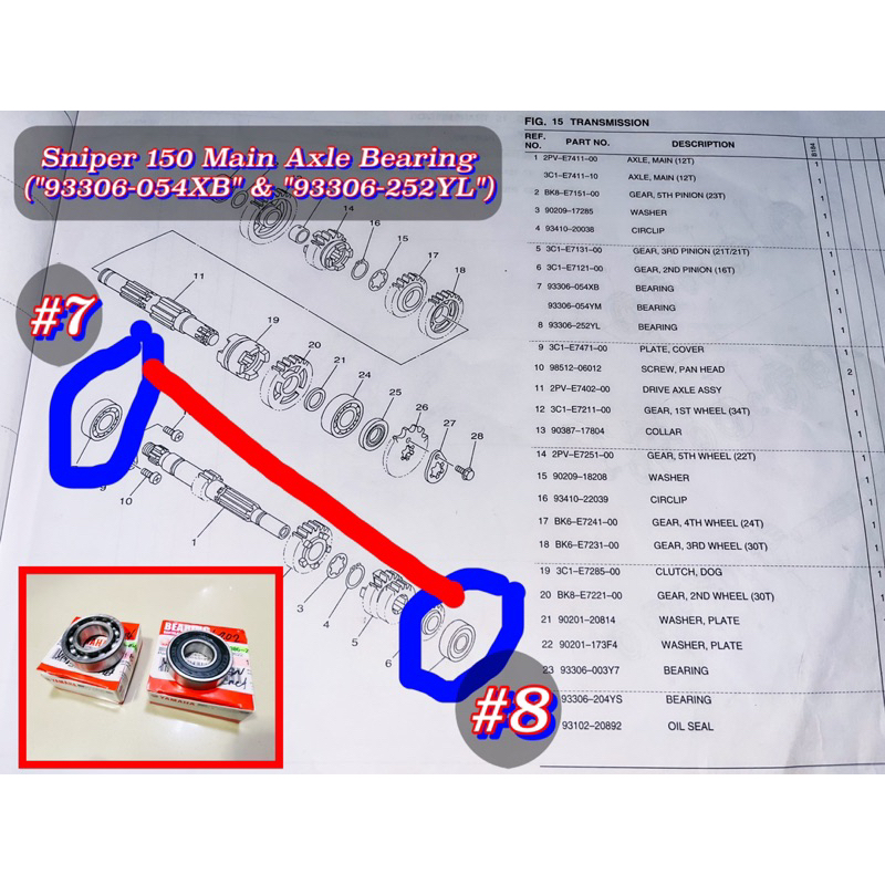 Sniper 150 Main Axle Bearing (93306054XB & 93306252YL) YAMAHA GENUINE