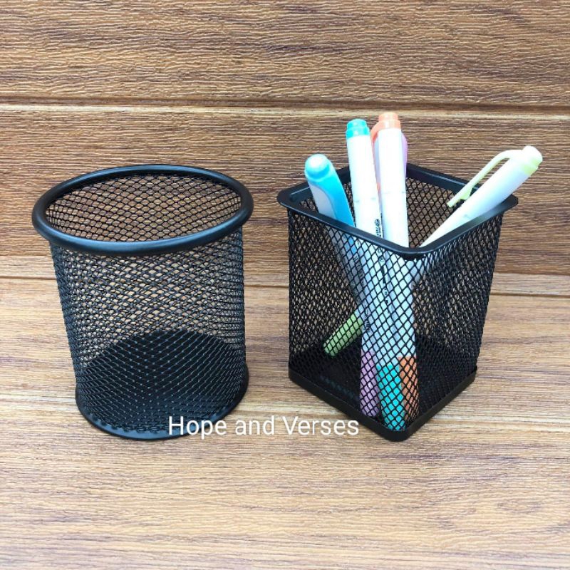 Round and Rectangle Black Metal Mesh Pen Holder | Shopee Philippines