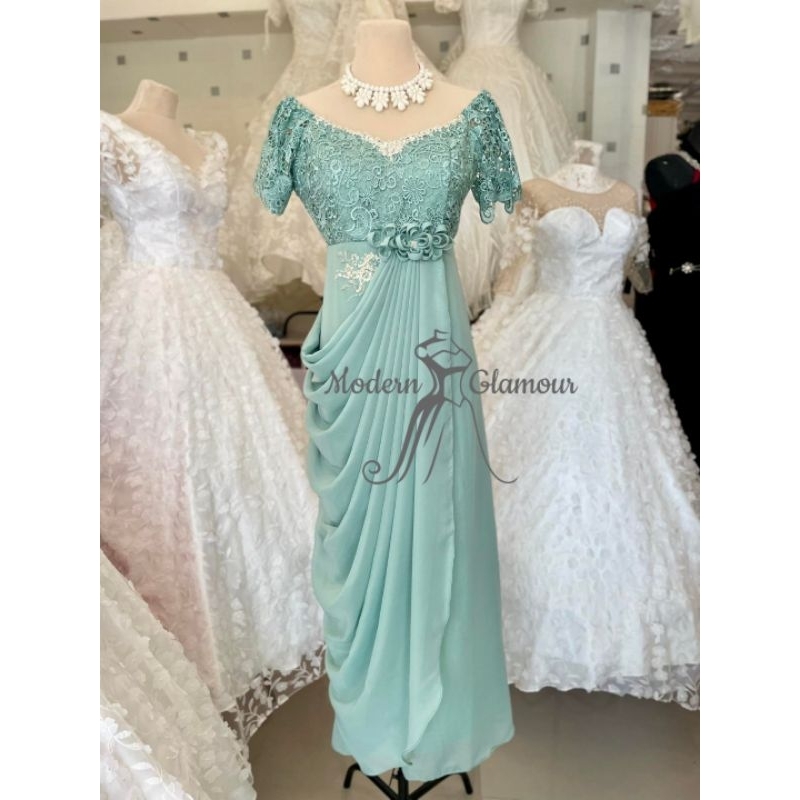 SAGE GREEN MOTHER DRESS NINANG PRINICIPAL SPONSOR GOWN FORMAL EVENT