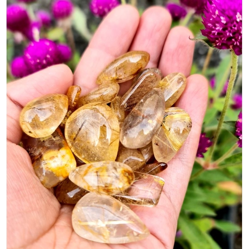 GOLDEN RUTILATED COPPER RUTILE TEARDROP FREEFORM NATURAL CRYSTAL OF
