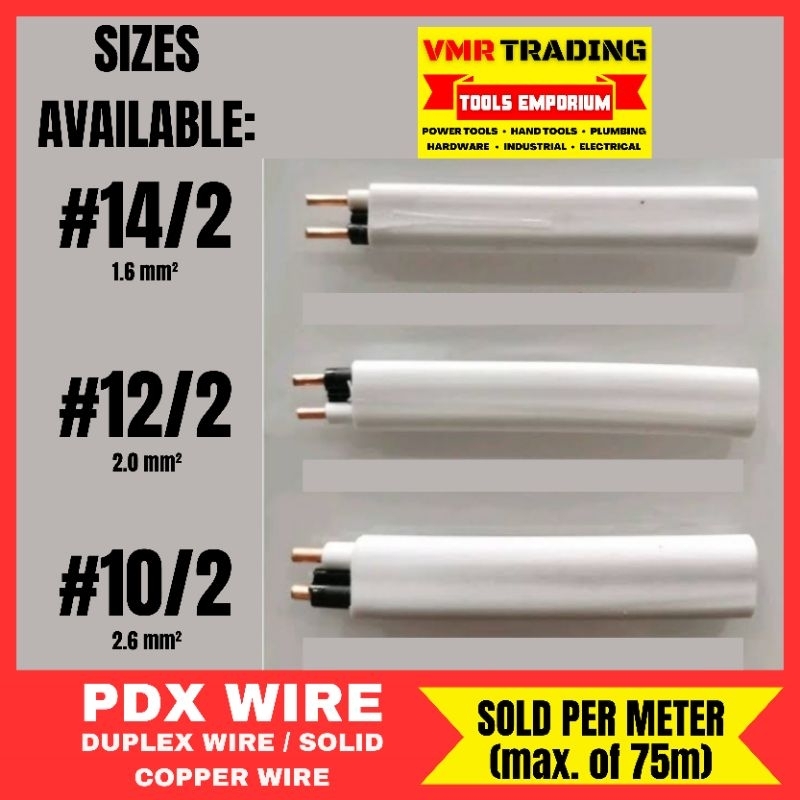 Per Meter! PDX Wire / Duplex Solid Wire 10/2, 12/2, 14/2 (VMR