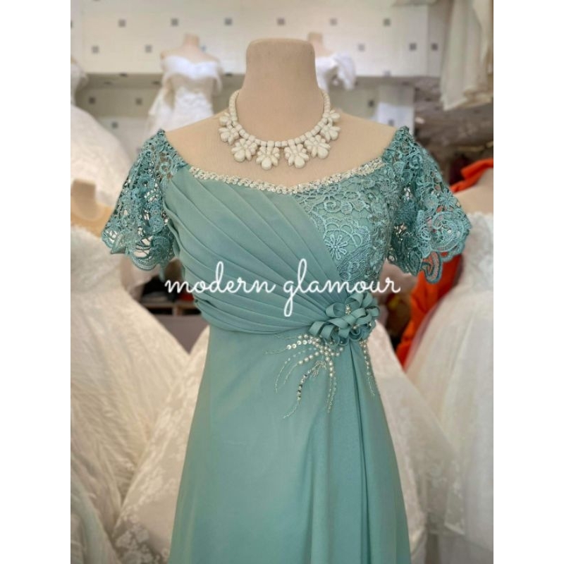 SAGE GREEN MOTHER DRESS NINANG PRINICIPAL SPONSOR GOWN FORMAL EVENT