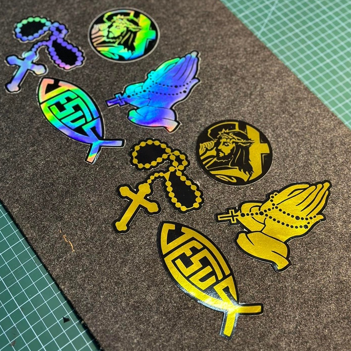 Hologram and Chrome Gold Jesus Sticker Rosary Pray Decals for and ...