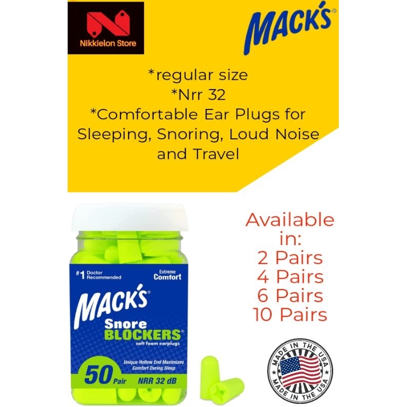 Mack’s Snore Blockers Soft Foam Earplugs, – 32 dB High NRR – | Shopee ...