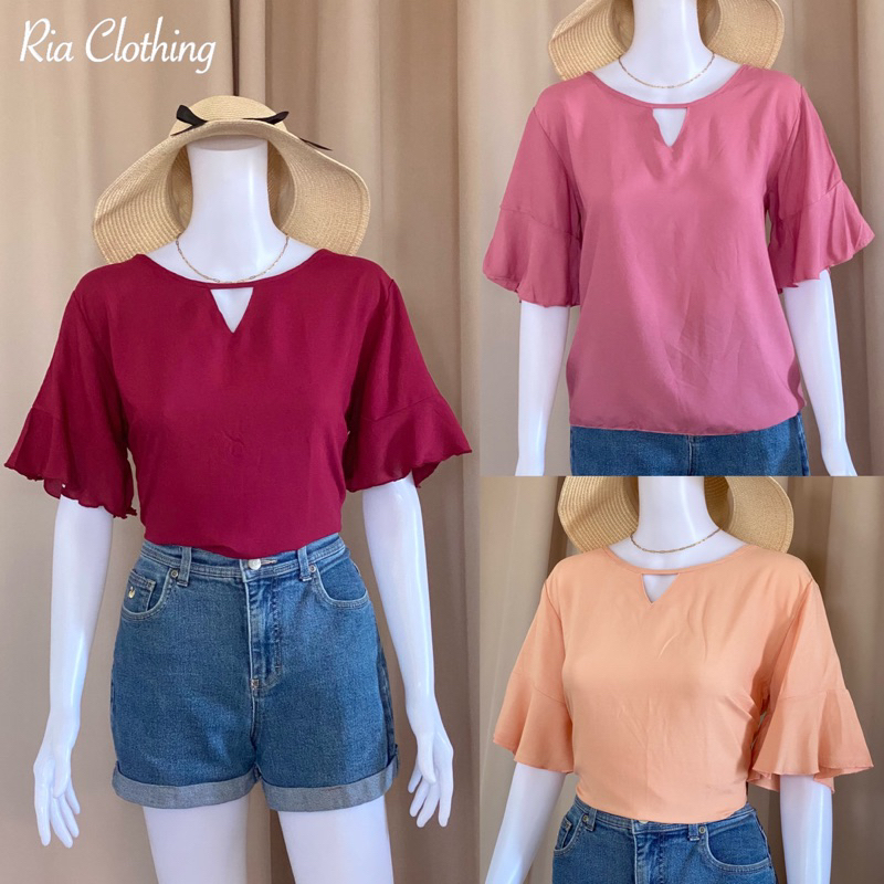 Myla Blouse Ruffles Sleeves Casual Office Trendy Oufit Women Korean Top ...