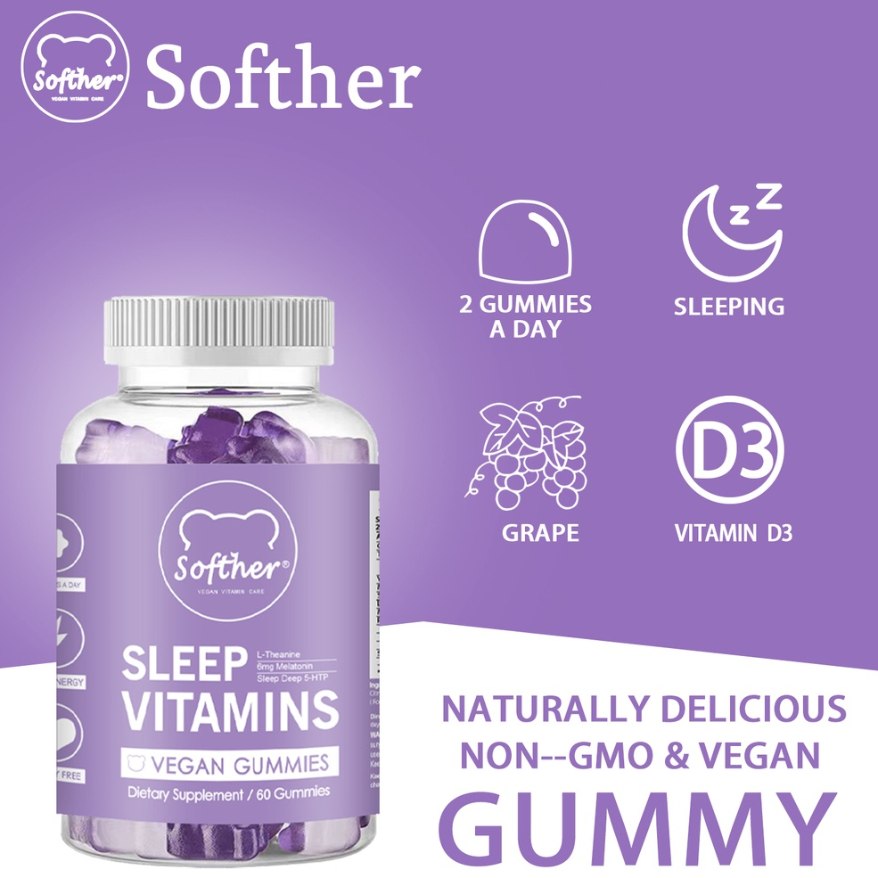 Softher Kids Sleep Vitamins Vegan Ashwagandha Gummies Melatonin Gummies