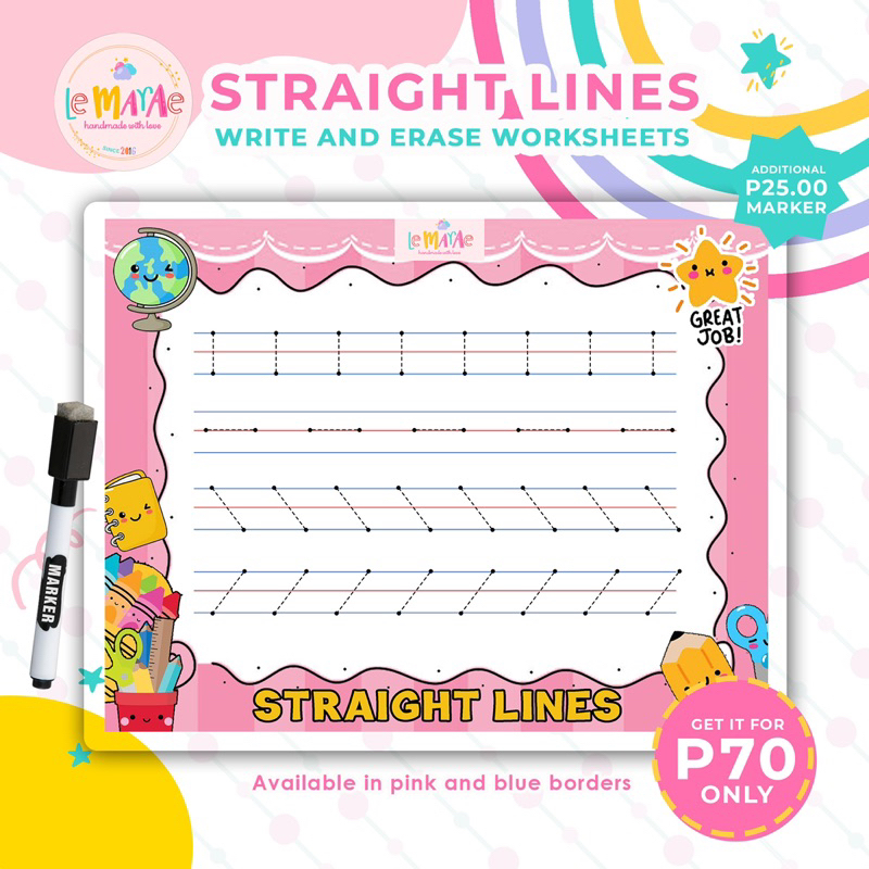 Straight Lines and Curve Lines Write and Erase Tracing Lines Worksheets ...