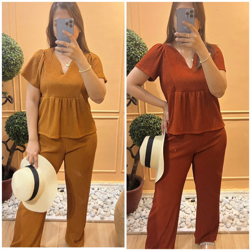 Tagless.ph JOICEE SET BKK Inspired Womens Vneck Top and Wide Leg Pants ...