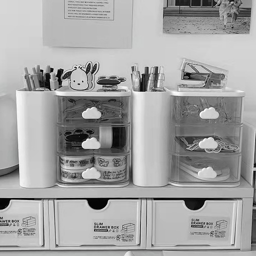 Multifunction White Pen Holder Desktop Storage Box, Nordic PVC Cloud