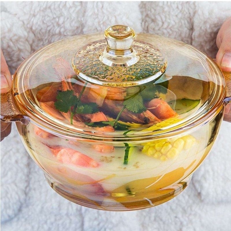 Salad Bowl Glass Casserole With Cover Double Ear Bowl Elegant | Shopee ...