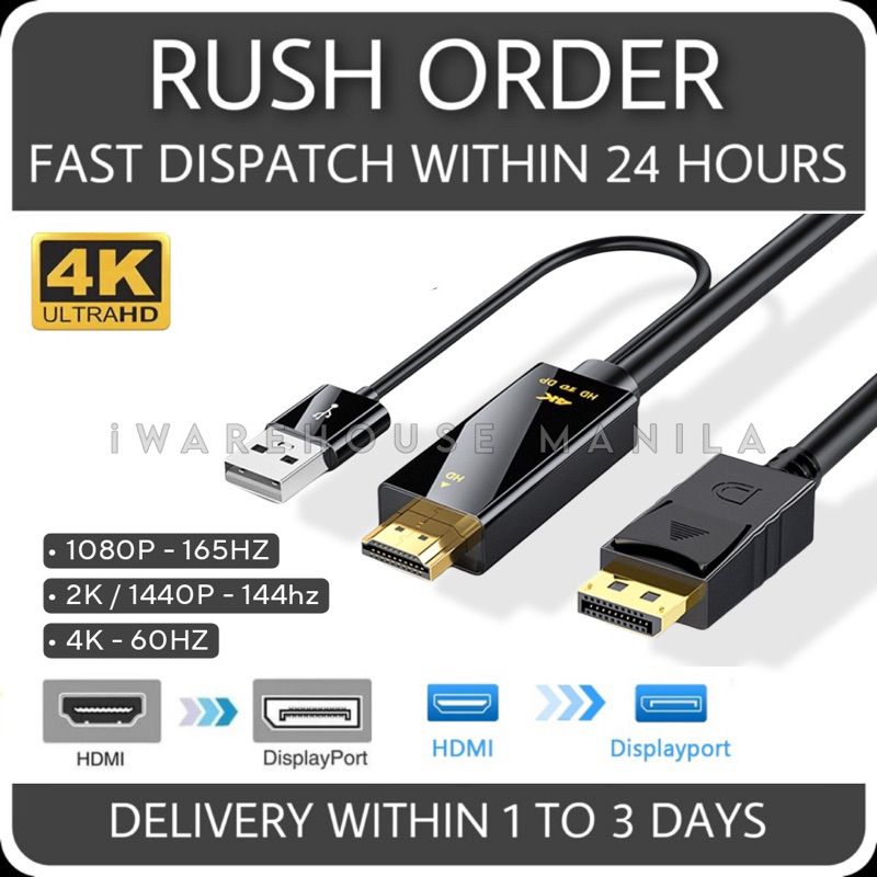 4K HDMI To Displayport Converter Cable ( NOT DISPLAYPORT TO HDMI ) For