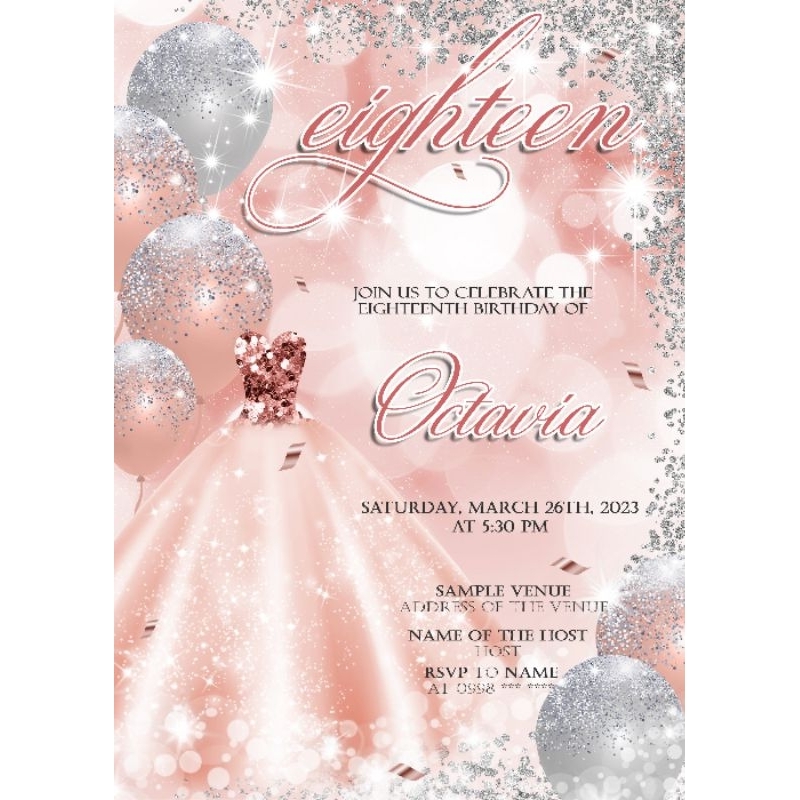 Rosegold and Silver 18th Birthday Invitation Card (10 pieces minimum ...