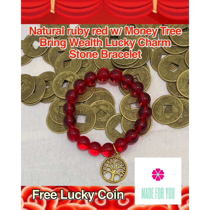 Natural Ruby Stone Glass w/ Money Tree Bring Wealt Fame Good Relation ...