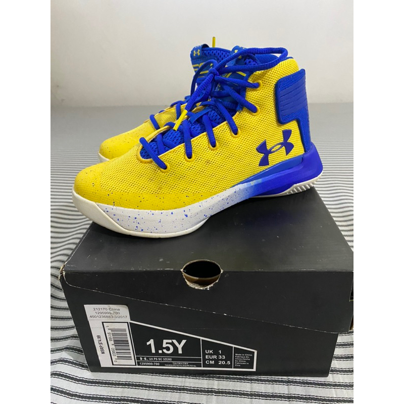 Under Armour Steph Curry SC Youth Size 1.5Y Shoes Yellow Blue Shopee