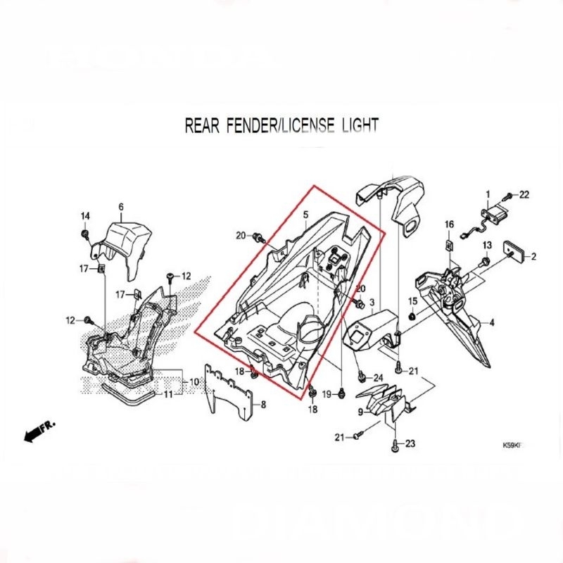 COVER REAR FENDER LOWER CLICK 125i V2 & CLICK 150i V2 80101-K59-A70 ...